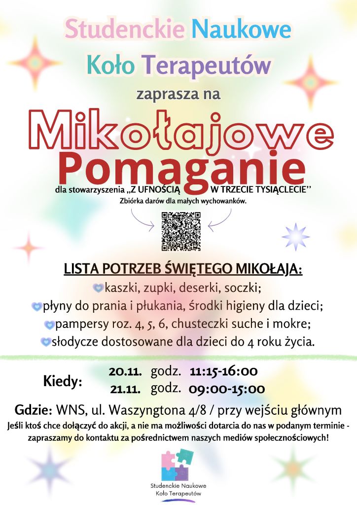 Studenckie Naukowe Koło Terapeutów zaprasza na Mikołajkowe pomaganie